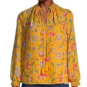 NANETTE BY NANETTE‎ LEPORE Sheer Yellow Floral Peasant Top Size Small